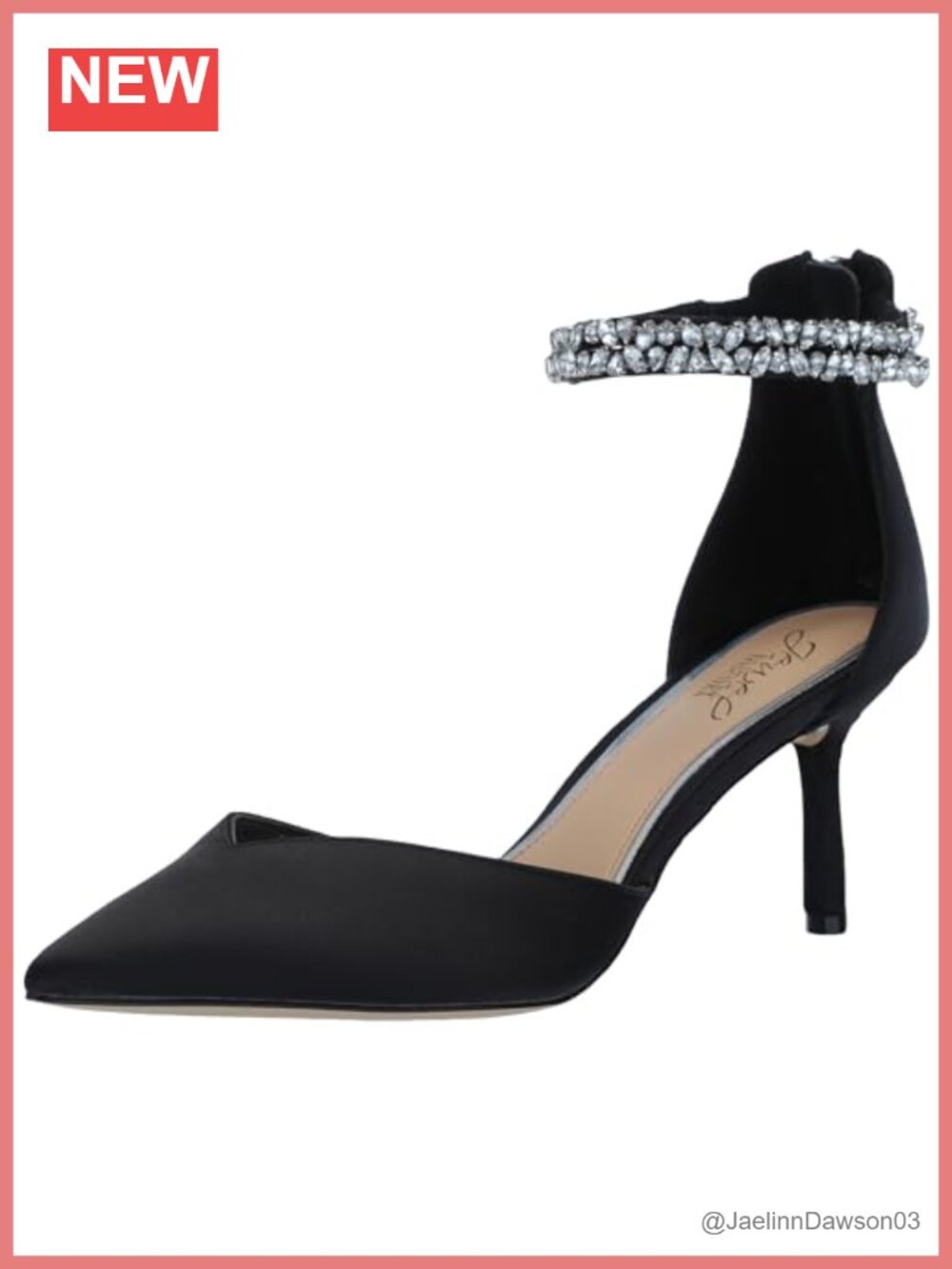 Crystal Embellished Satin Pump with Ankle Strap Pointed Toe Stiletto Heel